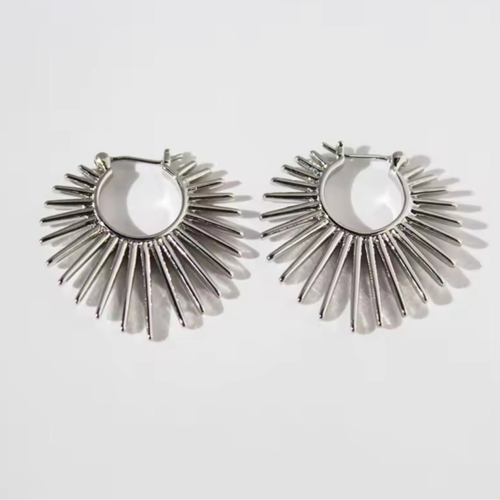 Silver Sunburst Hoop Earrings